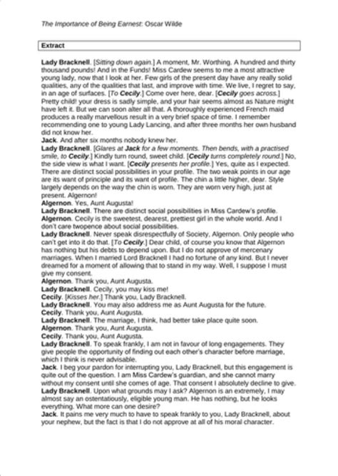 Importance Of Being Earnest Extract Worksheets Teaching Resources