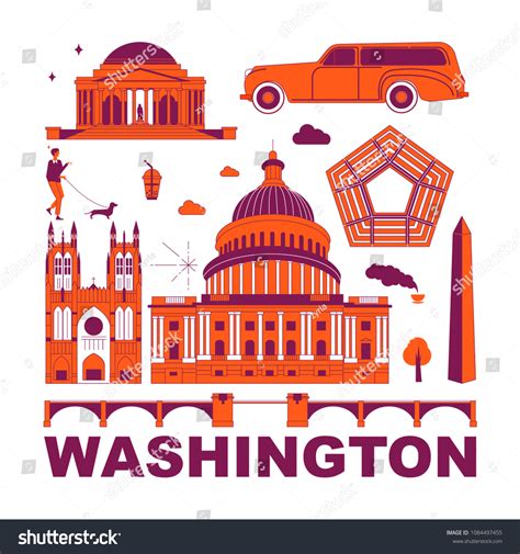 Washington Culture Travel Set Famous Architectures Stock Vector ...