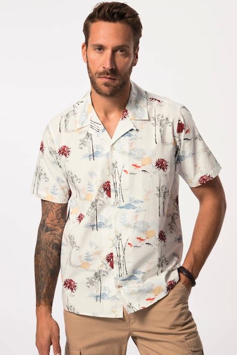 Chemise à manches courtes Col cubain et imprimé à fleurs Coupe Cuba