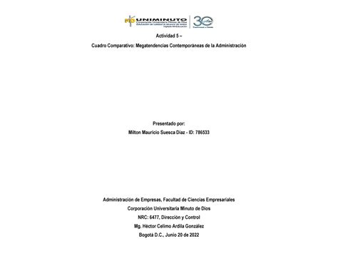 Actividad Cuadro Comparativo Megatendencias Contemporaneas Admon