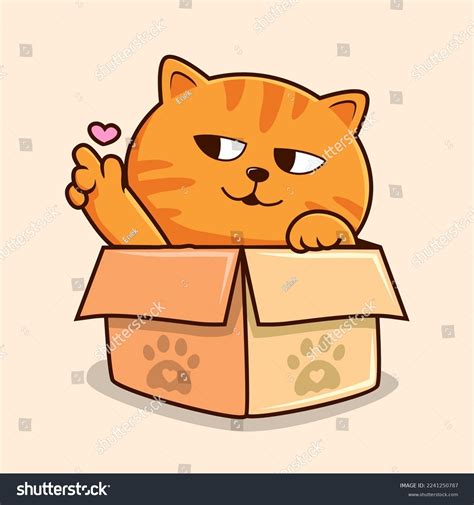 Striped Orange Cat Box Cartoon Love Stock Vector Royalty Free