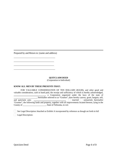 Quitclaim Deed From Corporation To Individual Nebraska Fill Out