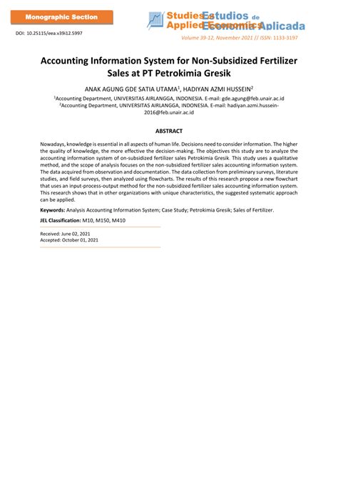 (PDF) Accounting Information System for Non-Subsidized Fertilizer Sales at PT Petrokimia Gresik