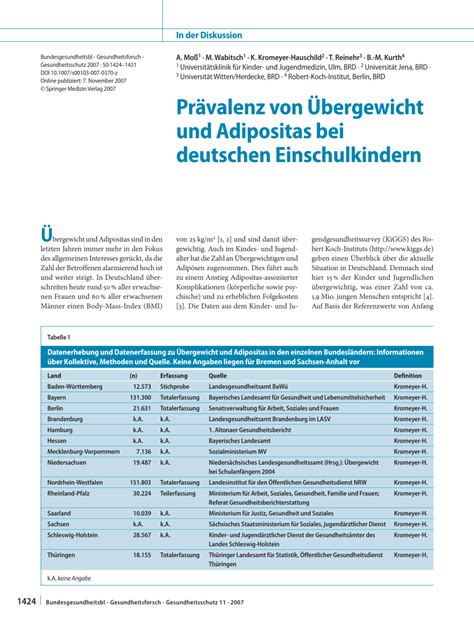 Pdf Pr Valenz Von Bergewicht Und Adipositas Bei Deutschen