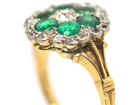 Edwardian 18ct Gold Emerald And Diamond Flower Cluster Ring 548p The Antique Jewellery Company