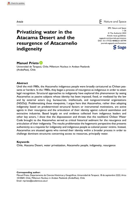 PDF Privatizing Water In The Atacama Desert And The Resurgence Of