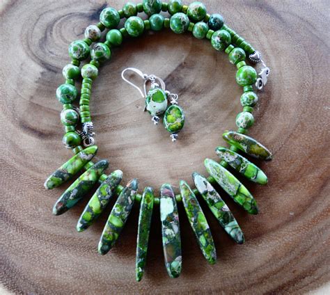 Inch Lime Green Sea Sediment Graduated Stick Bead Necklace Etsy In