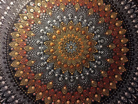 Mandala The Black Beauty X Cm Silver And Gold Raised Painting