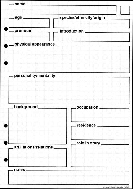 Template for character profiles. The square in the upper right corner can be used for numbering ...