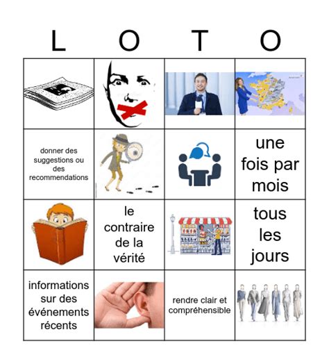 La presse et les médias Bingo Card