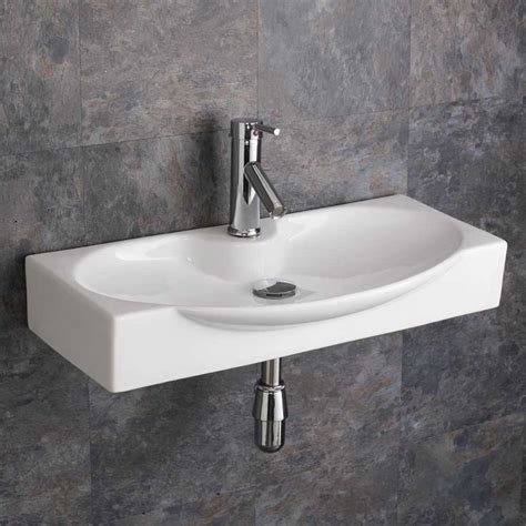 Large Wall Hung Scalloped Bathroom Basin In White Ceramic 690mm X 340mm Livorno Wall Mounted