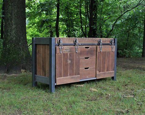 Handmade Rustic Industrial Vanity Reclaimed Barn Wood Vanity W Sliding