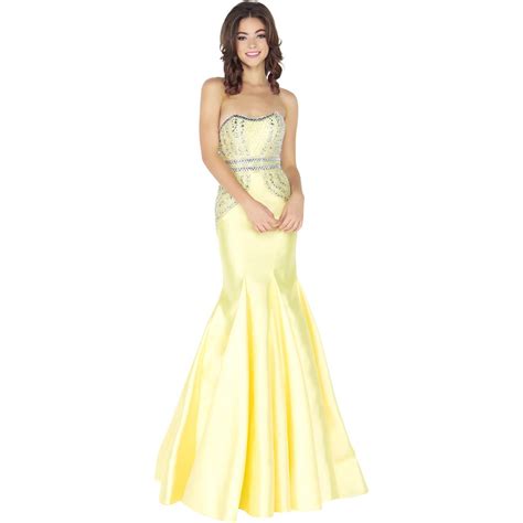 Mac Duggal Womens Yellow Prom Rhinestone Evening Dress Gown 4 Bhfo 0548