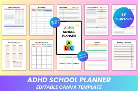 Editable ADHD School Planner Canva KDP Graphic By DIGITAL PRINT BOX