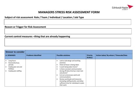 Stress Risk Assessment Template