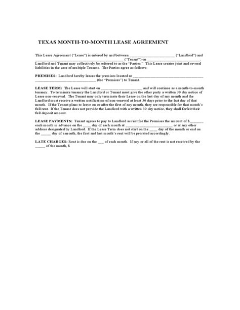 Texas Monthly Lease Agreement Form Free Download