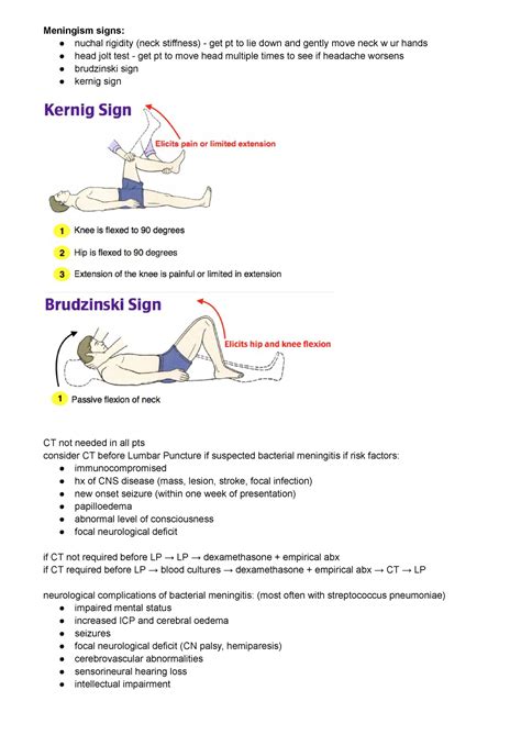 CSF + meningitis y3 - diagnosis and management notes - Meningism signs: nuchal rigidity (neck ...