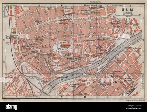 Ulm Antique Town City Stadtplan Baden W Rttemberg Karte Baedeker