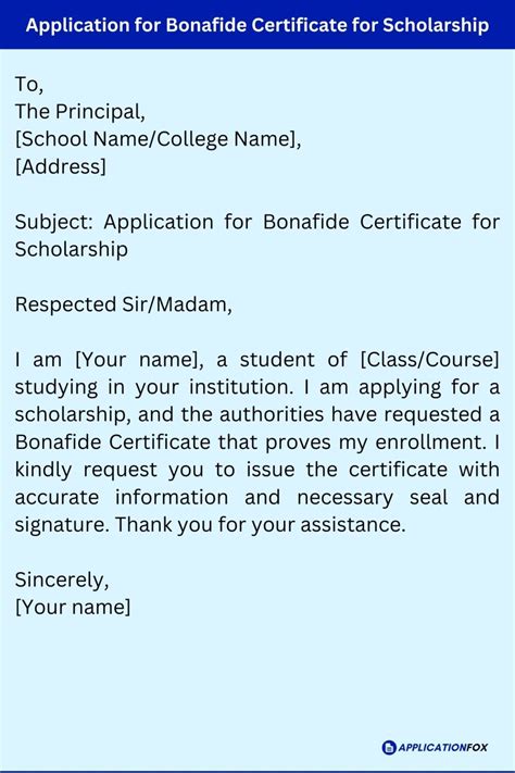 Samples Application For Bonafide Certificate