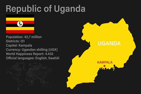 Highly Detailed Uganda Map With Flag Capital And Small Map Of The