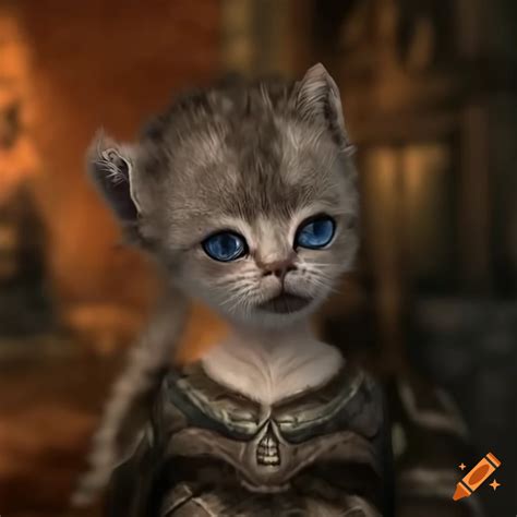 Cute Gray Khajiit Kitten With Blue Eyes In Skyrim On Craiyon