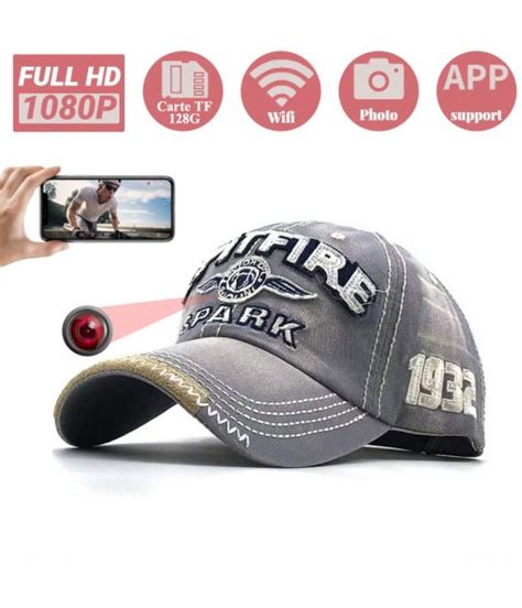 Mini Cam Ra Hd P Casquette Gris Chapeau Wifi Vision Nocturne