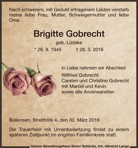 Traueranzeigen Von Brigitte Gobrecht Trauer HNA De