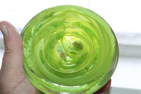 Kosta Boda Lime Green Swirl Votive Candle Holder Vintage Art Glass