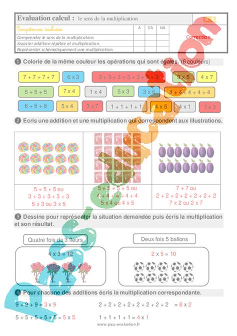 Bilan Pour Le Ce Sur Le Sens De La Multiplication Evaluation Avec La