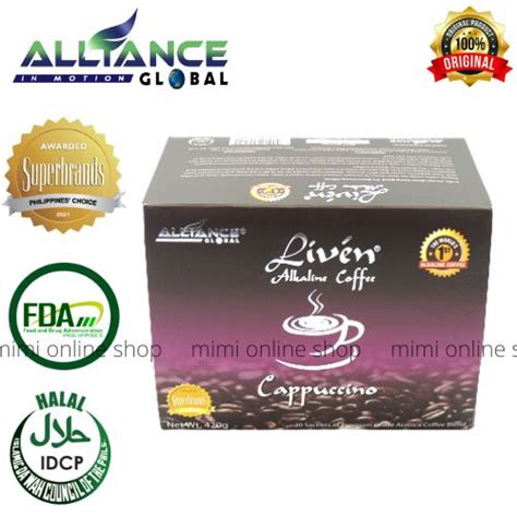 100 Authentic Liven Alkaline Coffee Cappuccino 20 Sachets Shopee