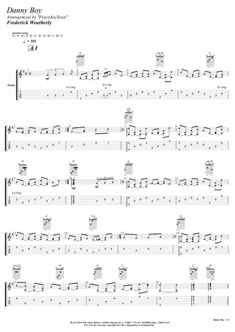 Danny Boy Fingerstyle Tab Chords Peacejoytown PaidTabs