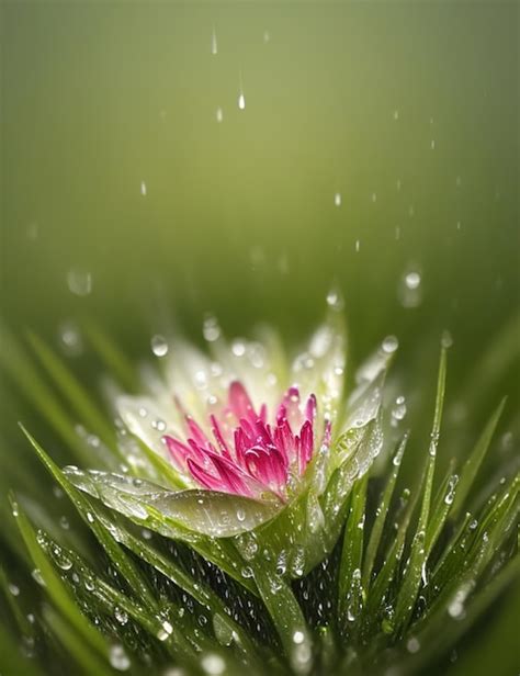 Premium AI Image | Macro photography of a flower in rain