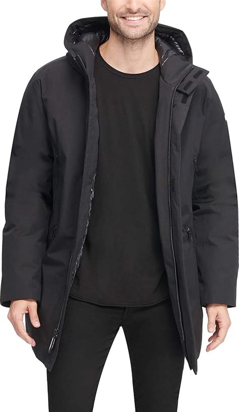 Dkny Mens Water Resistant Hooded Logo Parka Jacket Uk Clothing