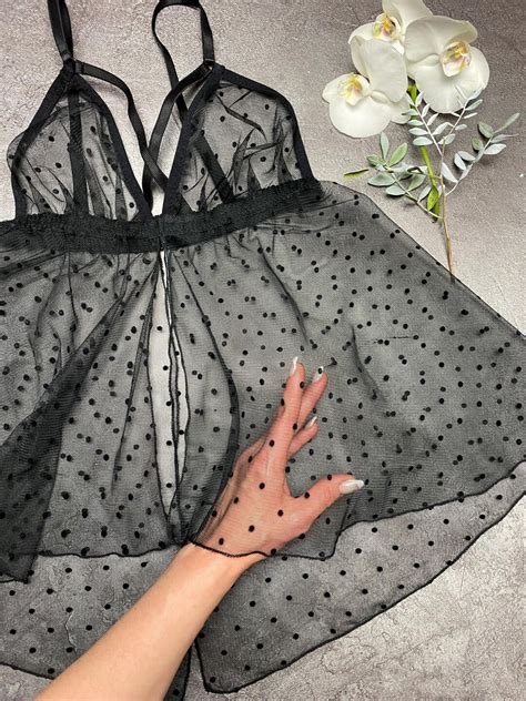 Black Transparent Babydoll Chest Harness Babydoll Lingerie See Through Black Airy Lingerie