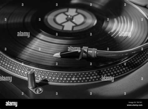 Vinyl Disk On Modern Dj Mixer Closeup Stock Photo Alamy