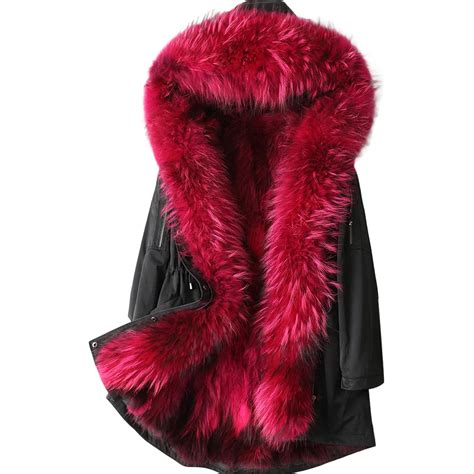 Real Raccoon Fur Collar Coat Womens Winter Fashion 2018 Korean Vintage