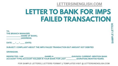 Complaint Letter To Bank For Failed Transaction Letter Format For