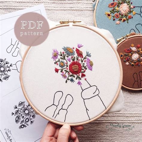 Moody Green Embroidery On Instagram Digital Flower Bouquet Pattern Is