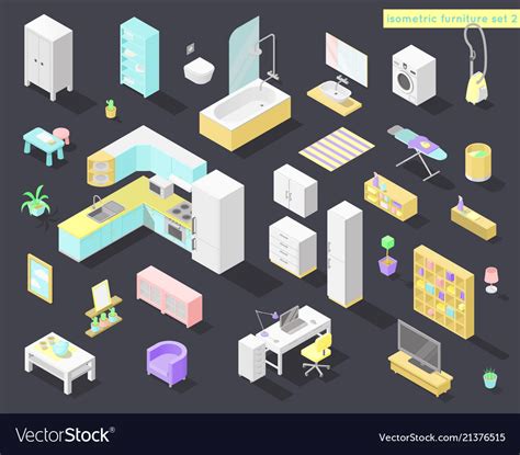 Big Set Of Low Poly Isometric Furniture Royalty Free Vector