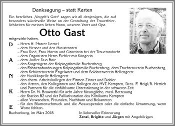 Traueranzeigen Von Otto Gast Allg Uer Zeitung