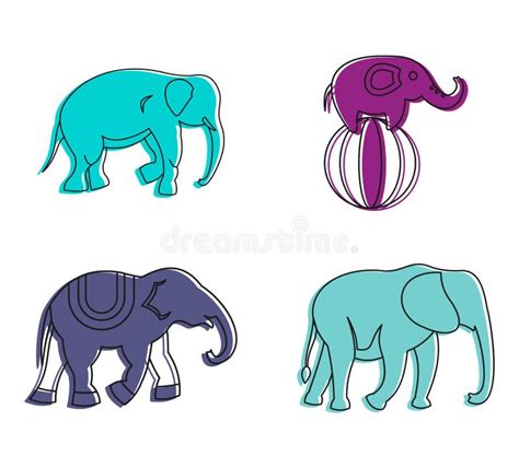 Sistema Del Icono Del Elefante Estilo Del Esquema Del Color Stock De