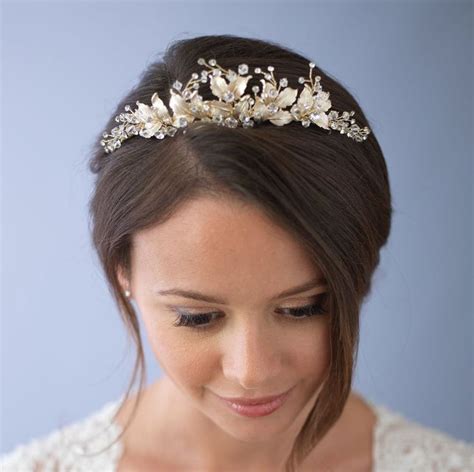 Floral Wedding Tiara Floral Bridal Tiara Wedding Tiara Etsy Gold