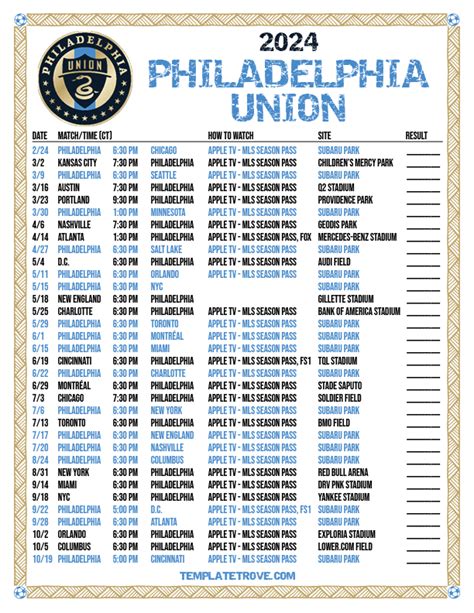 Printable2024 Philadelphia Union Soccer Schedule