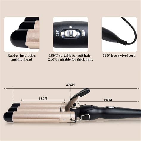 3 Barrel Curling Iron Wand 1 Inch Ceramic Tourmaline Triple Barrelsdual