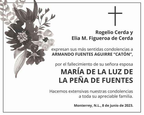 Sra Mar A De La Luz De La Pe A De Fuentes Obituario Esquela