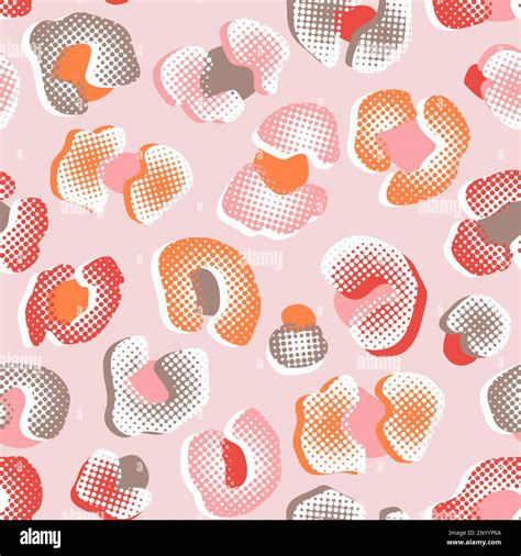 Vector Pink And Orange Leopard Seamless Pattern Halftone Effect Stock