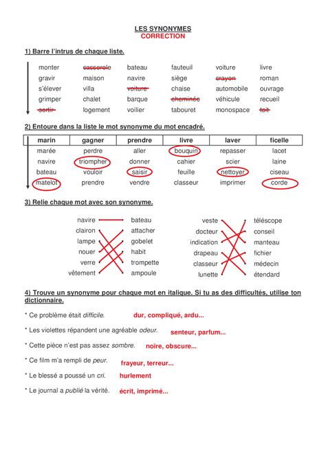 Les Synonymes Exercices Alloschool