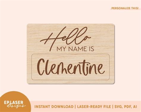 Drawing Illustration Digital Glowforge SVG Hello My Name Is SVG FILE