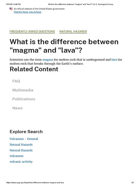 What Is The Difference Between - Magma - and - Lava - U.S. Geological Survey | PDF