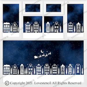 Christmas Village Window Stencils Set For Use With Snow Spray Or Window